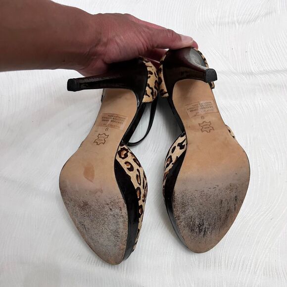 Bebe Animal Print and Brown Platform Ankle Strap Peep Toe High Heels - Size 9 - Picture 8 of 8